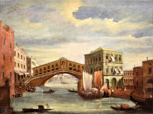 Venice, Grand Canal and Rialto Bridge - Giovanni Grubas (Venice 1830 -1919) - Paintings & Drawings Style Napoléon III